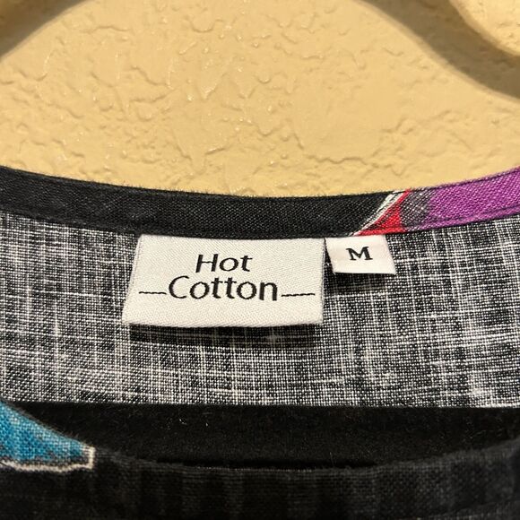Hot Cotton Boxy Linen Blend Novelty Print Top Medium - Picture 5 of 5